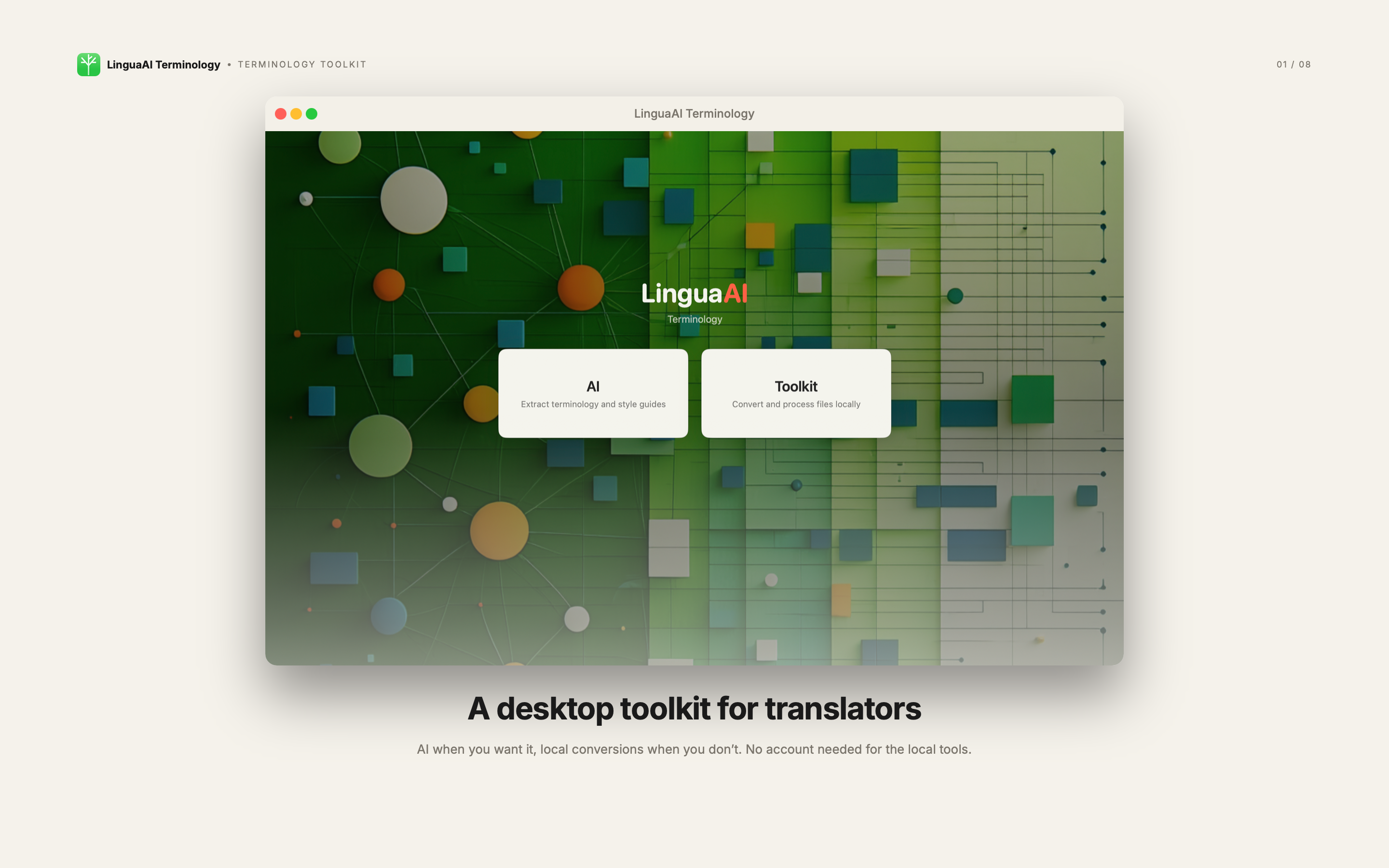 Terminology home screen with AI tools and Toolkit