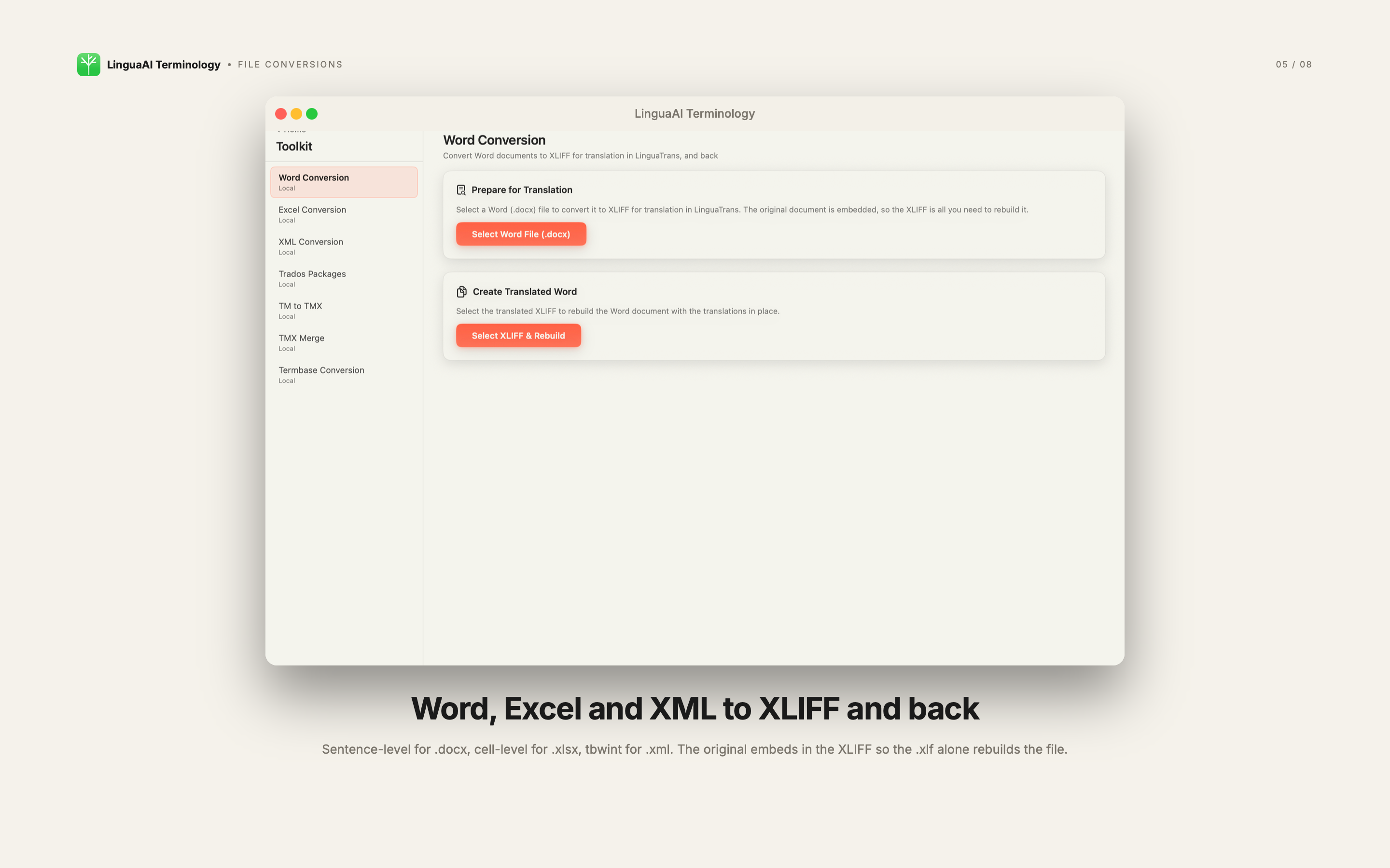 Document conversion: Word, Excel, and XML to XLIFF