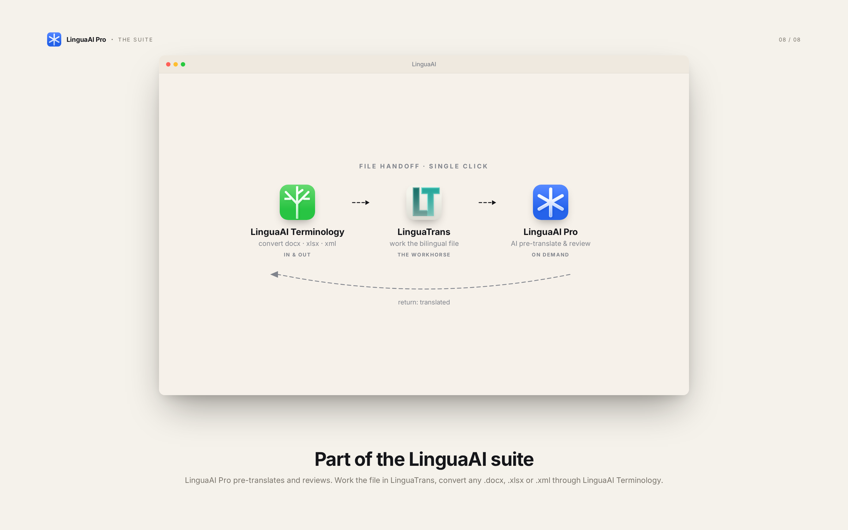 LinguaAI suite: Pro working with LinguaTrans and Terminology