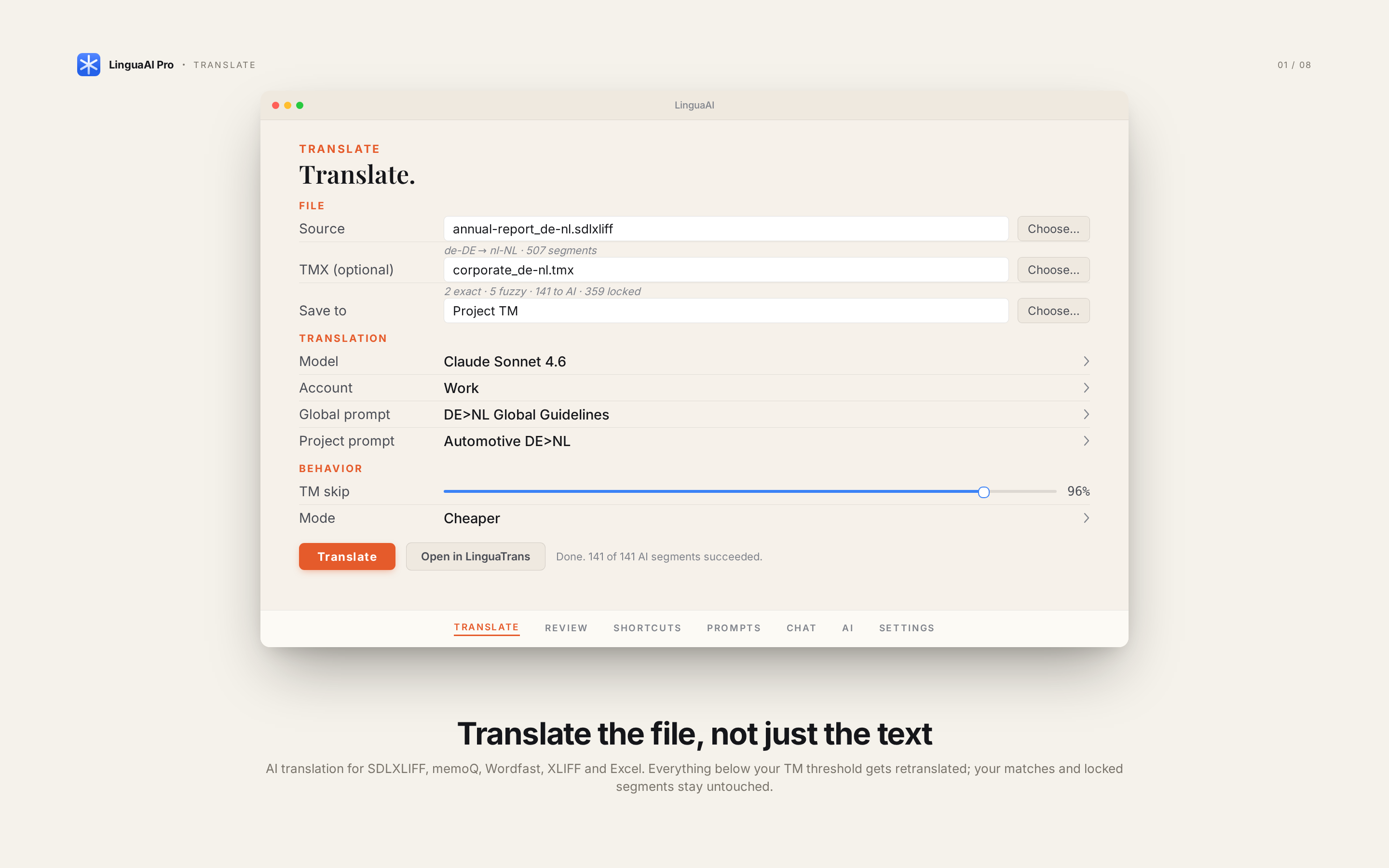 LinguaAI Pro AI translation of bilingual files